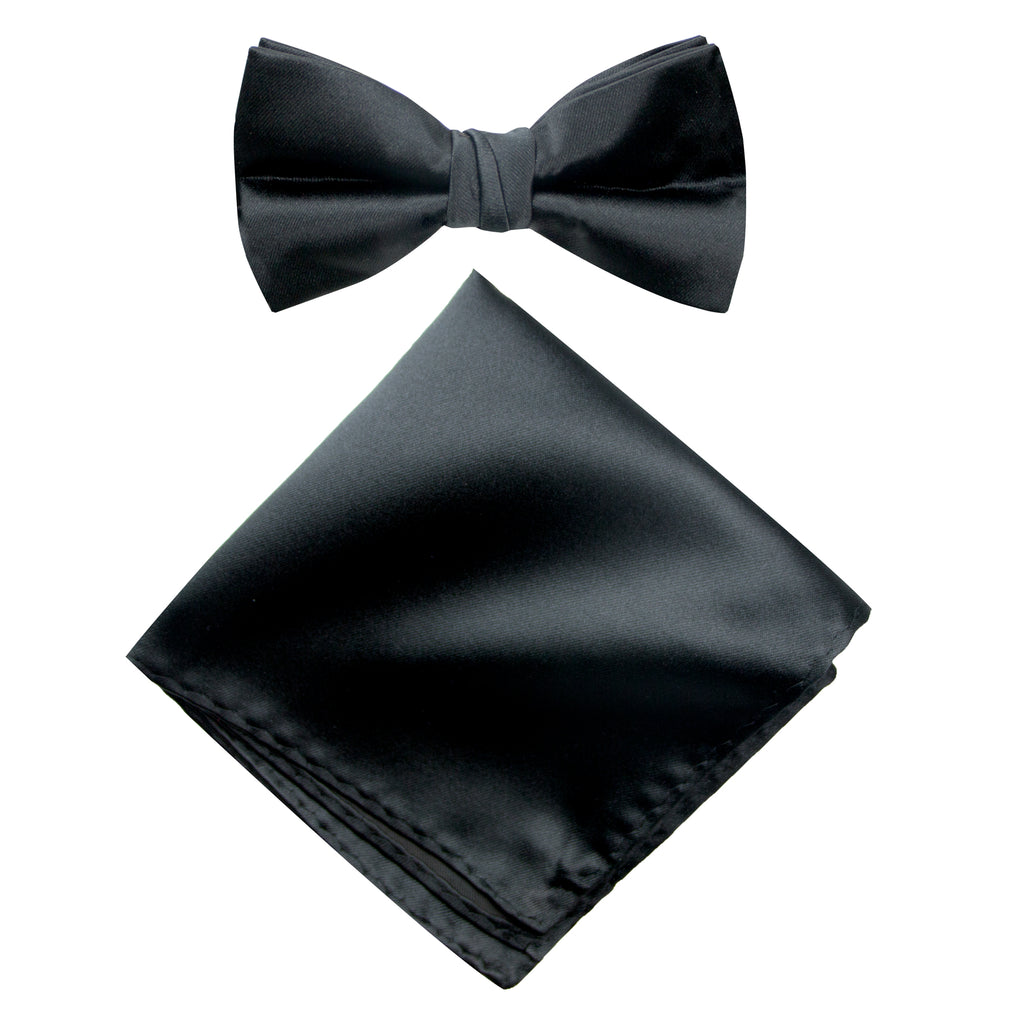 Men's Solid Color Satin Microfiber Bow Tie and Handkerchief Set
