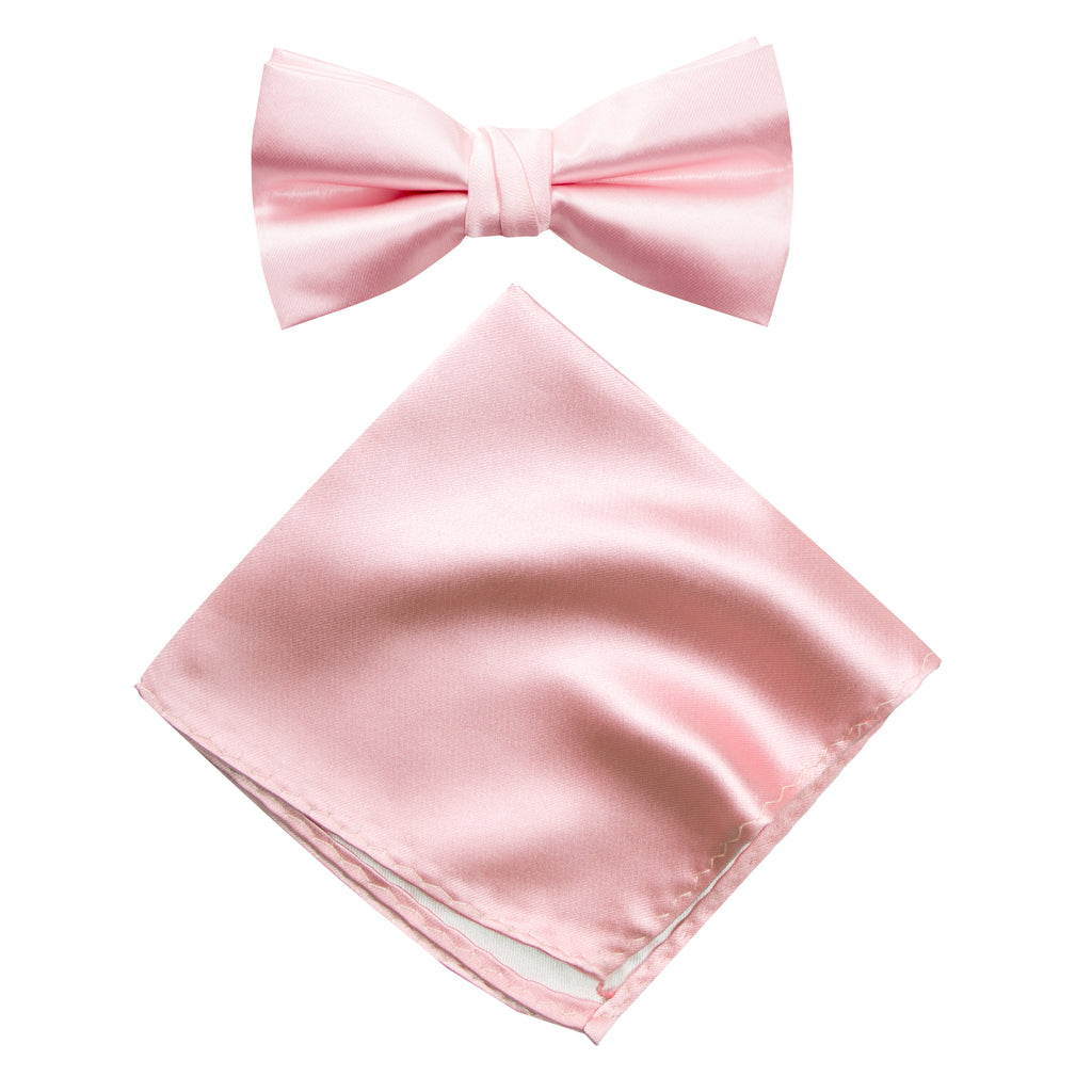 Men's Solid Color Satin Microfiber Bow Tie and Handkerchief Set