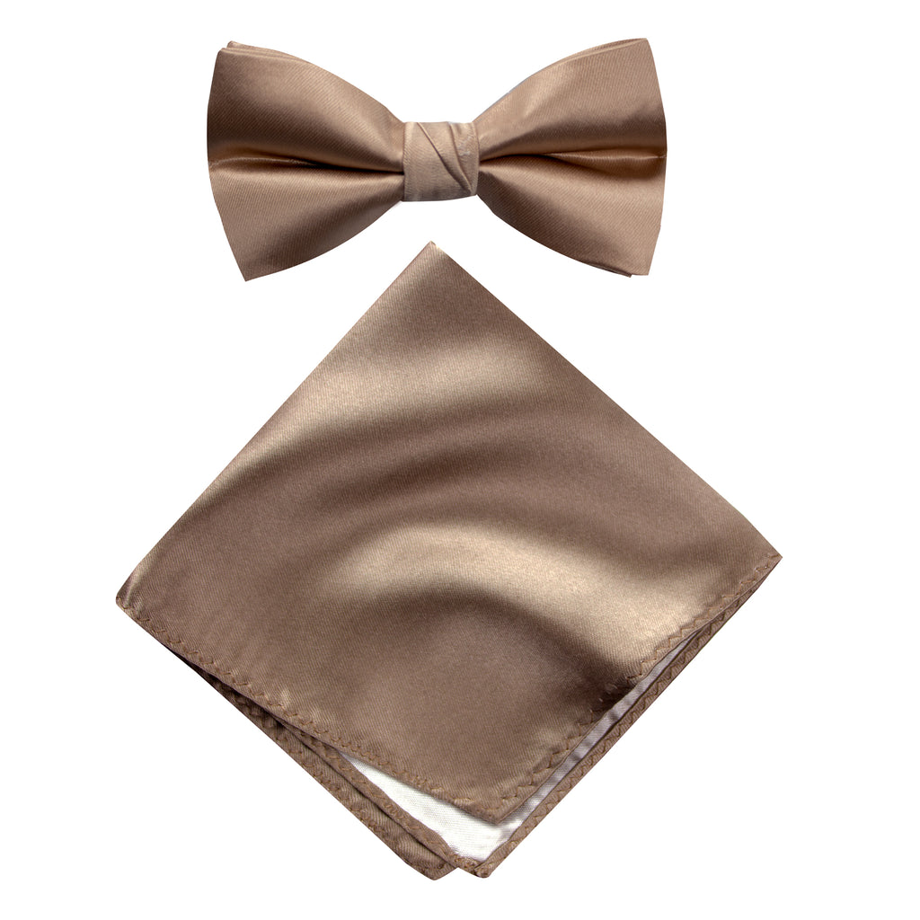 Men's Solid Color Satin Microfiber Bow Tie and Handkerchief Set