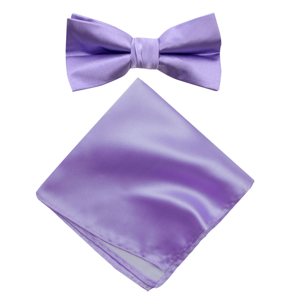 Men's Solid Color Satin Microfiber Bow Tie and Handkerchief Set