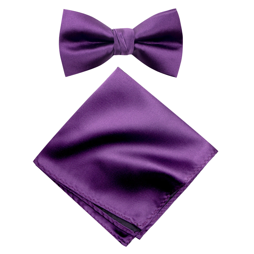 Men's Solid Color Satin Microfiber Bow Tie and Handkerchief Set