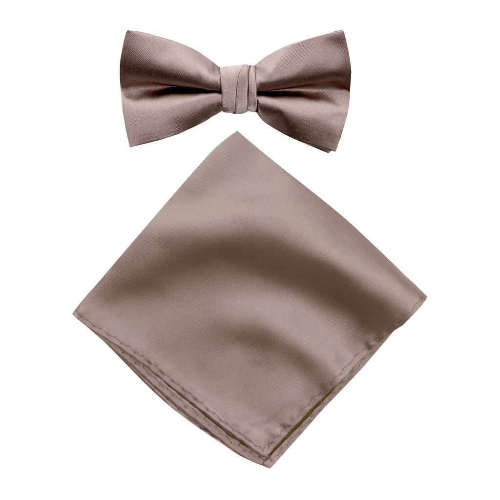 Men's Solid Color Satin Microfiber Bow Tie and Handkerchief Set