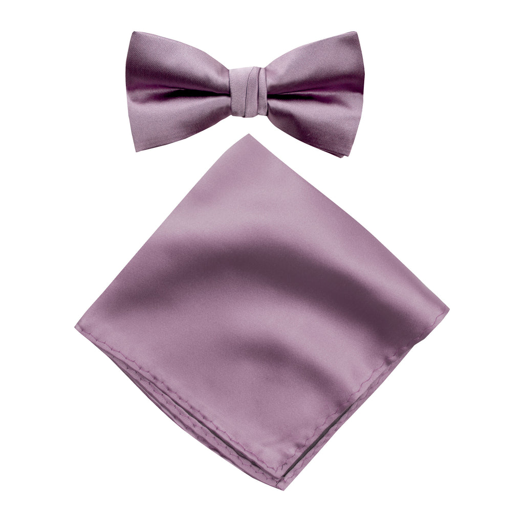 Men's Solid Color Satin Microfiber Bow Tie and Handkerchief Set