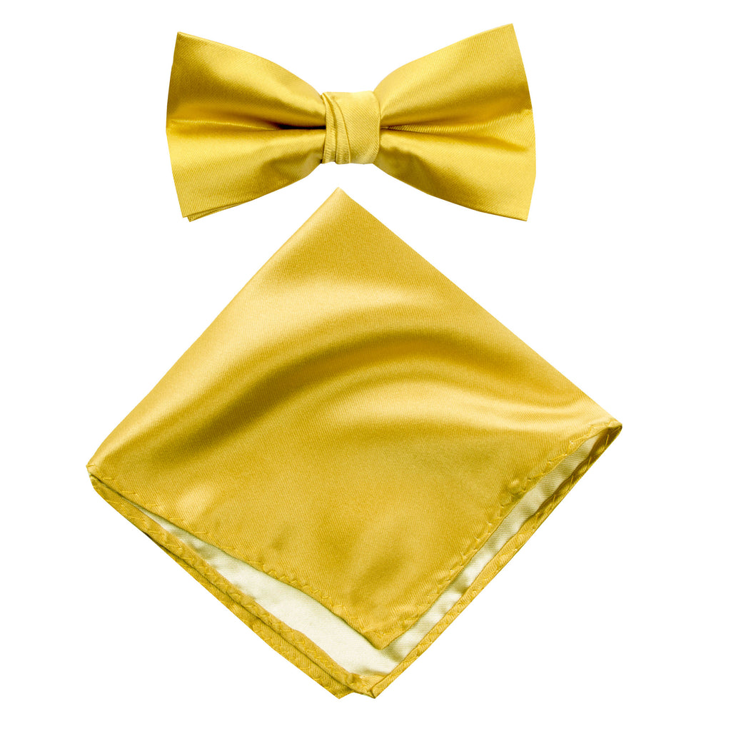 Men's Solid Color Satin Microfiber Bow Tie and Handkerchief Set