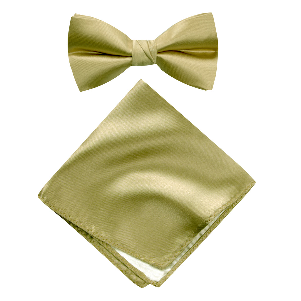 Men's Solid Color Satin Microfiber Bow Tie and Handkerchief Set