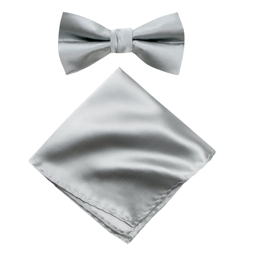Men's Solid Color Satin Microfiber Bow Tie and Handkerchief Set
