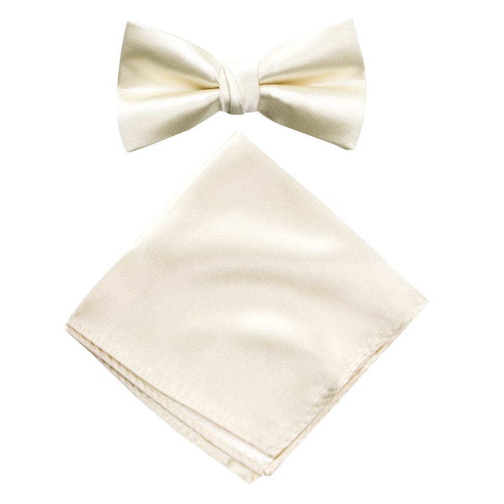 Men's Solid Color Satin Microfiber Bow Tie and Handkerchief Set