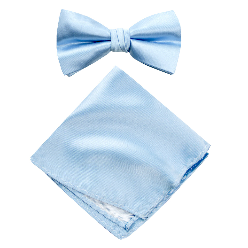 Men's Solid Color Satin Microfiber Bow Tie and Handkerchief Set