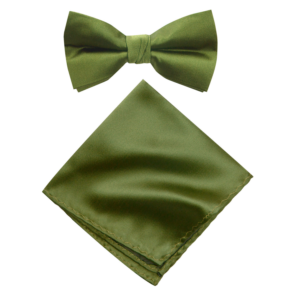 Men's Solid Color Satin Microfiber Bow Tie and Handkerchief Set