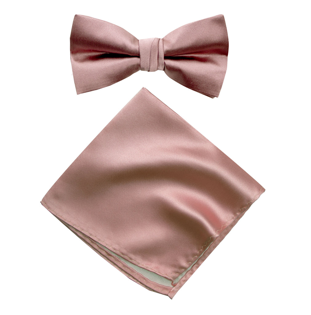 Men's Solid Color Satin Microfiber Bow Tie and Handkerchief Set
