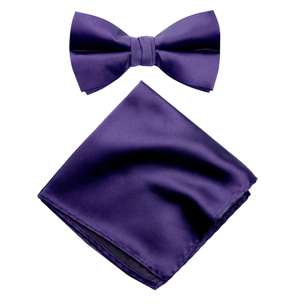Men's Solid Color Satin Microfiber Bow Tie and Handkerchief Set