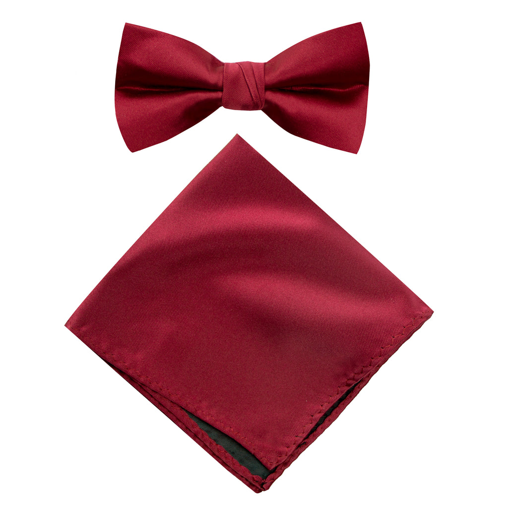 Men's Solid Color Satin Microfiber Bow Tie and Handkerchief Set