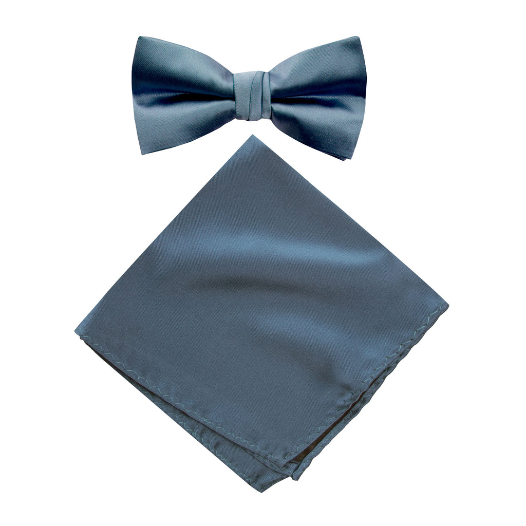 Men's Solid Color Satin Microfiber Bow Tie and Handkerchief Set