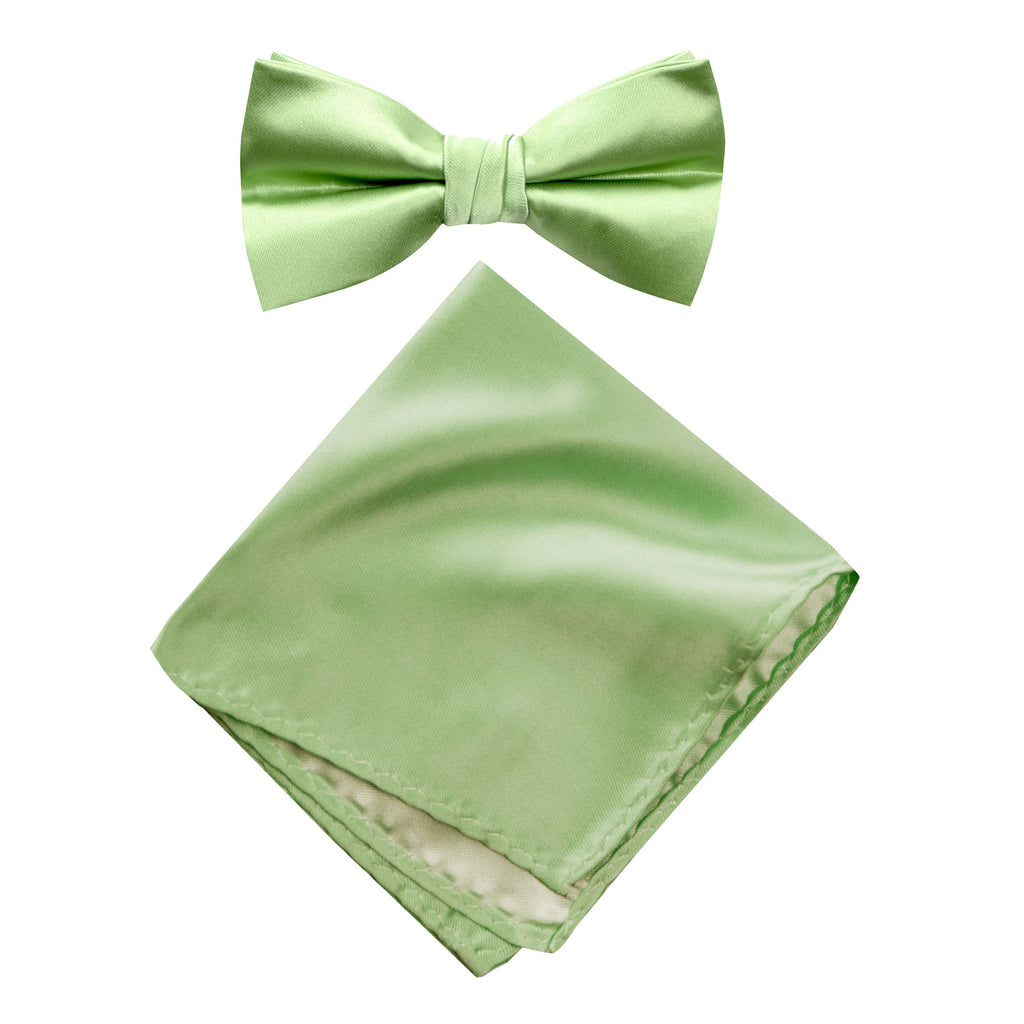 Men's Solid Color Satin Microfiber Bow Tie and Handkerchief Set