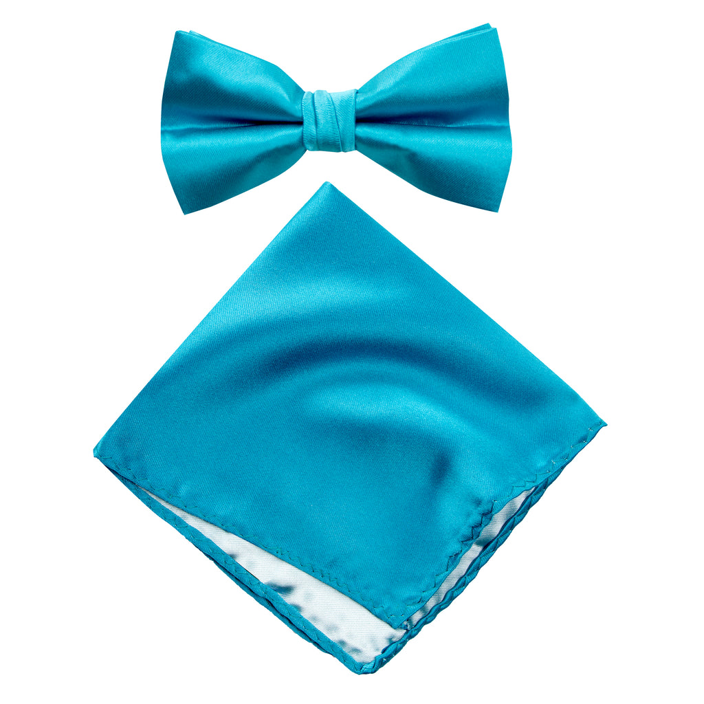Men's Solid Color Satin Microfiber Bow Tie and Handkerchief Set