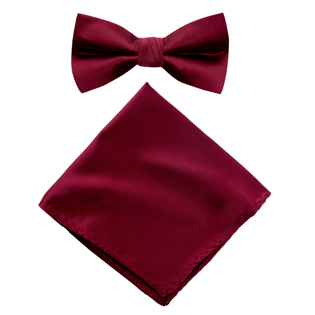 Men's Solid Color Satin Microfiber Bow Tie and Handkerchief Set