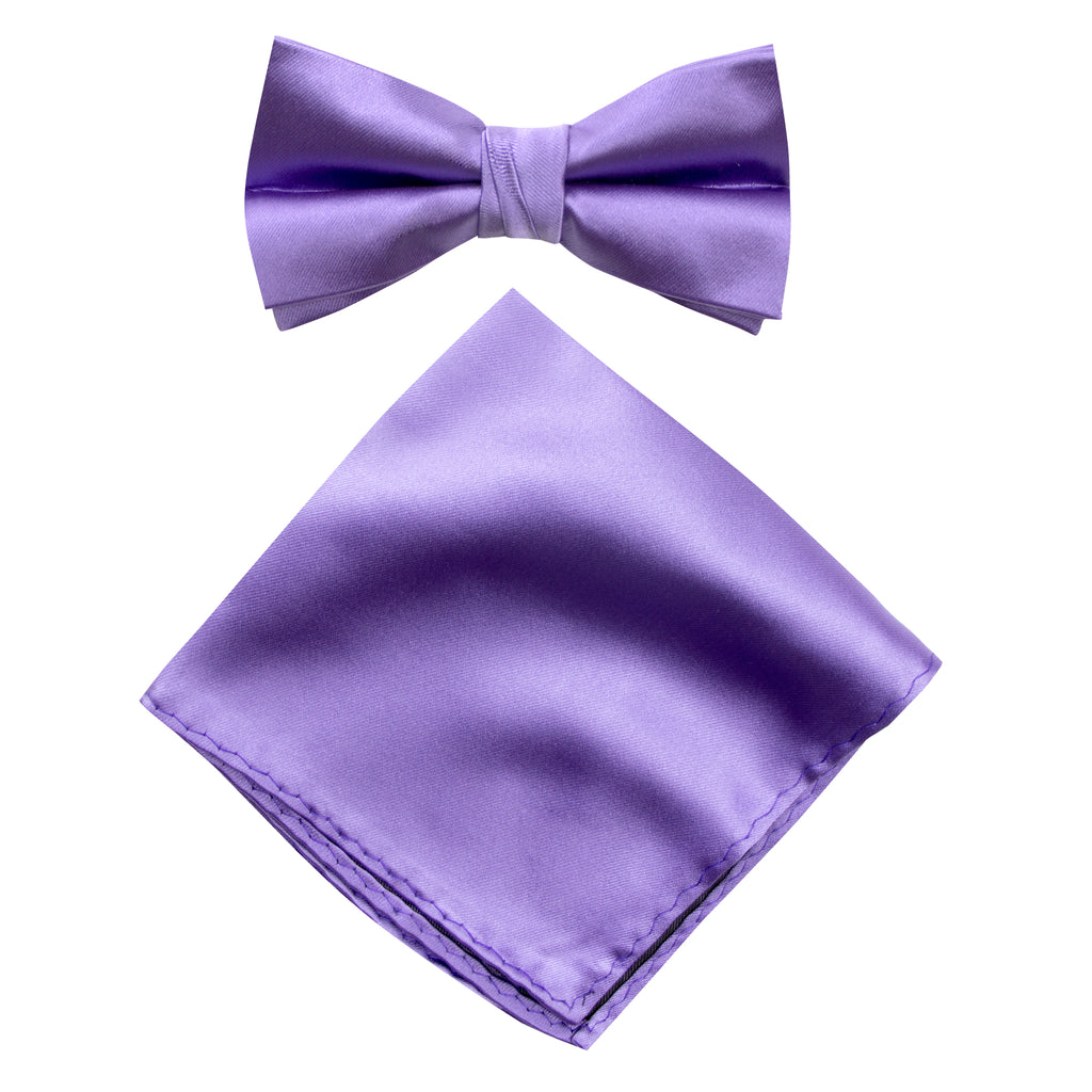 Men's Solid Color Satin Microfiber Bow Tie and Handkerchief Set
