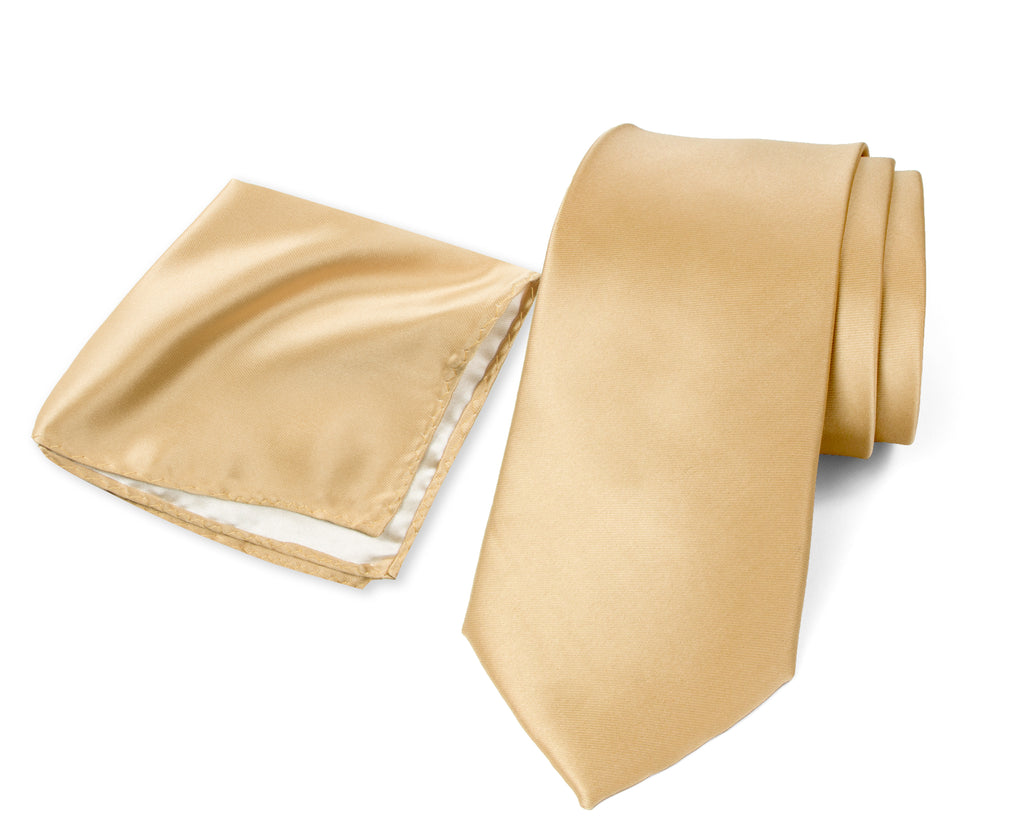 Men's Solid Color Satin Microfiber Tie and Handkerchief Set