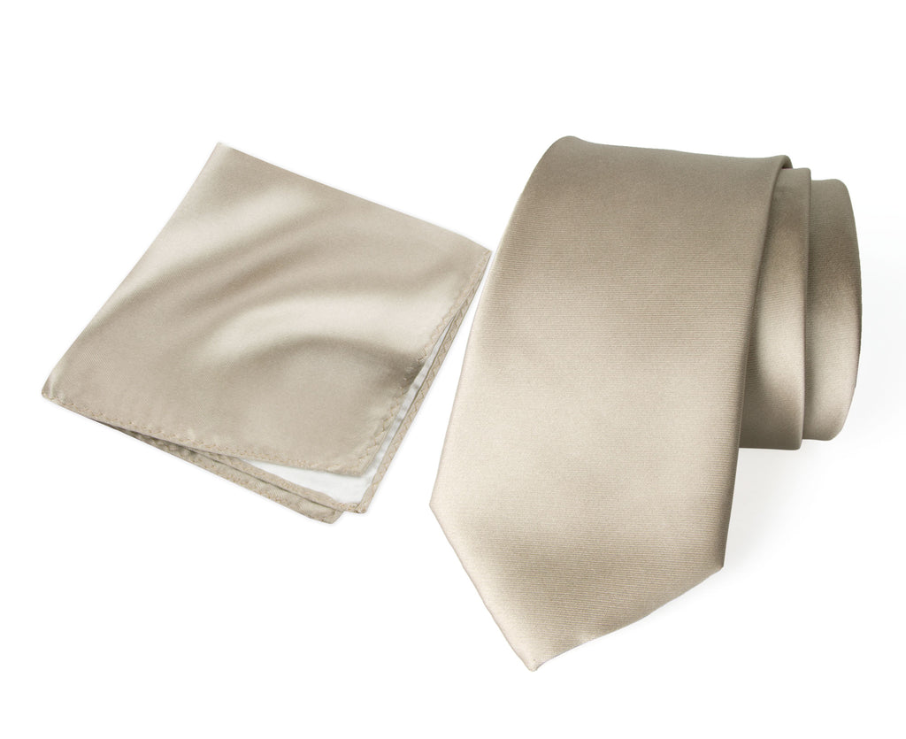 Men's Solid Color Satin Microfiber Tie and Handkerchief Set