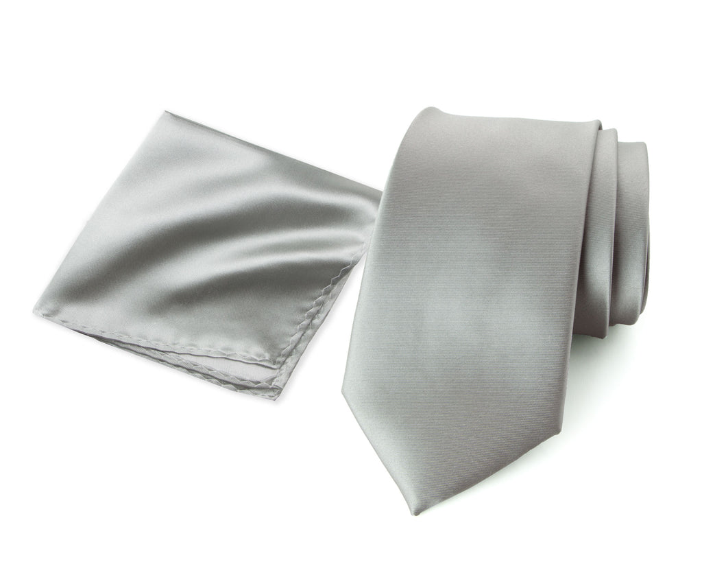 Men's Solid Color Satin Microfiber Tie and Handkerchief Set