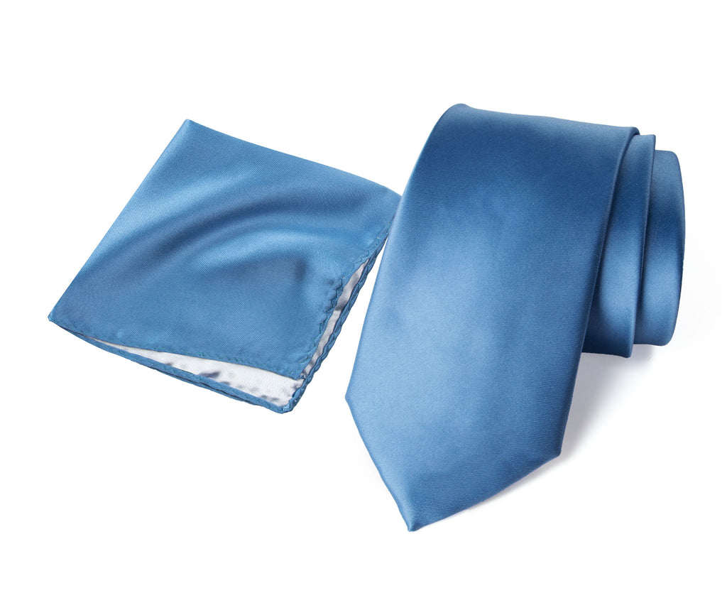 Men's Solid Color Satin Microfiber Tie and Handkerchief Set