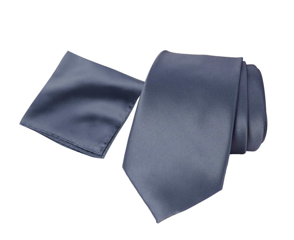 Men's Solid Color Satin Microfiber Tie and Handkerchief Set