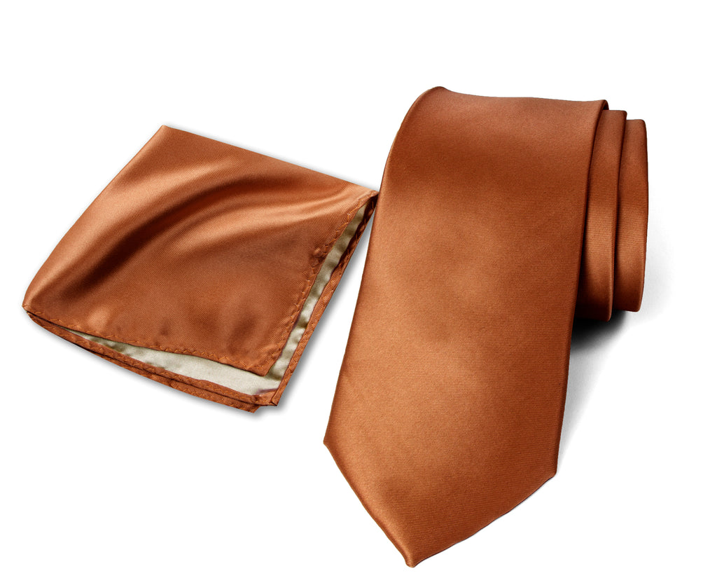 Men's Solid Color Satin Microfiber Tie and Handkerchief Set