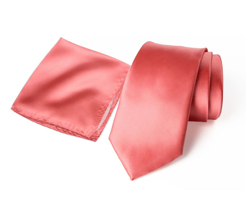 Men's Solid Color Satin Microfiber Tie and Handkerchief Set