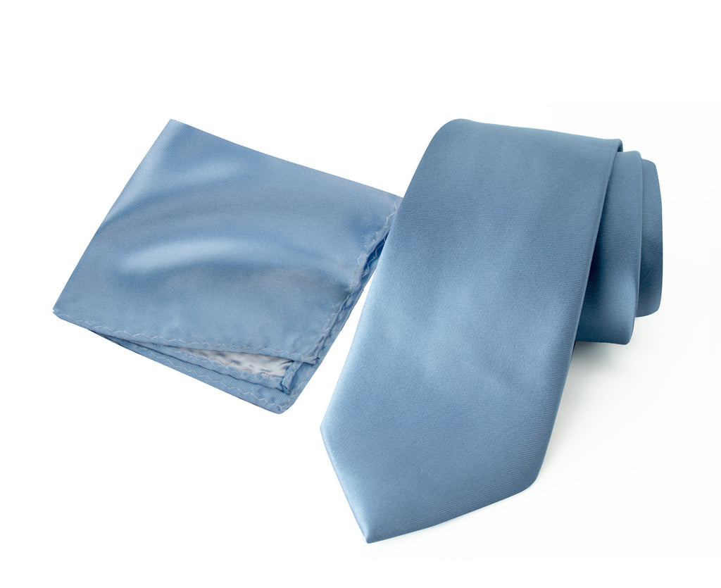 Men's Solid Color Satin Microfiber Tie and Handkerchief Set