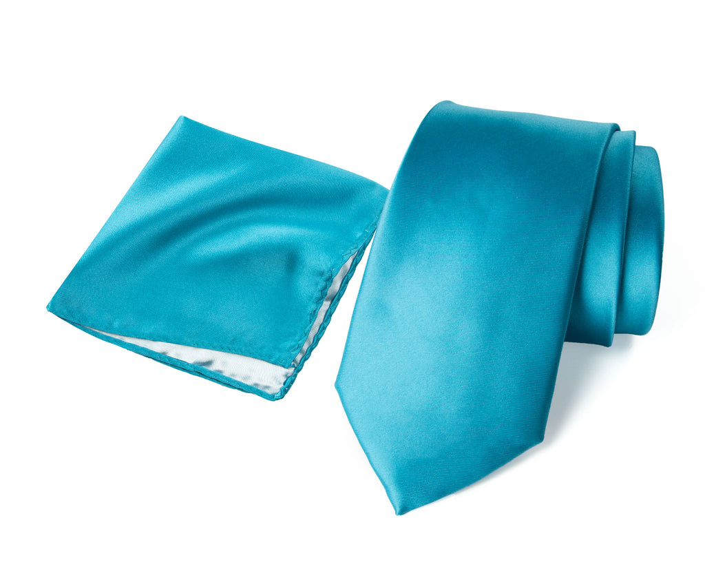 Men's Solid Color Satin Microfiber Tie and Handkerchief Set