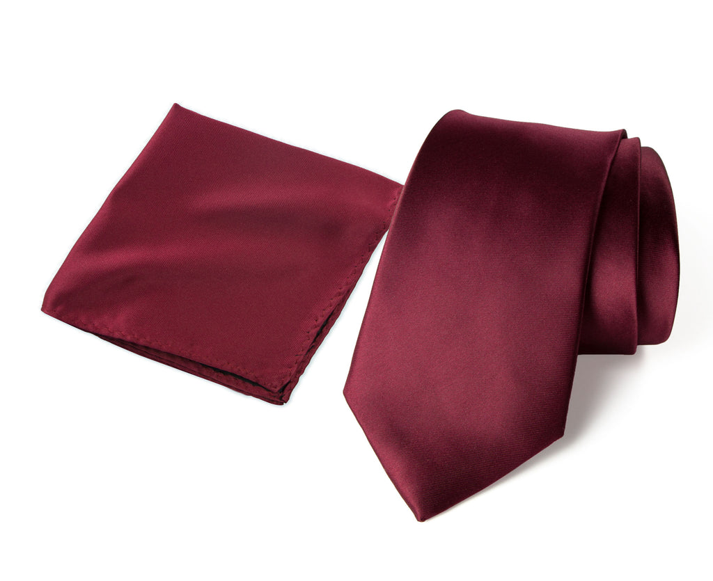 Men's Solid Color Satin Microfiber Tie and Handkerchief Set
