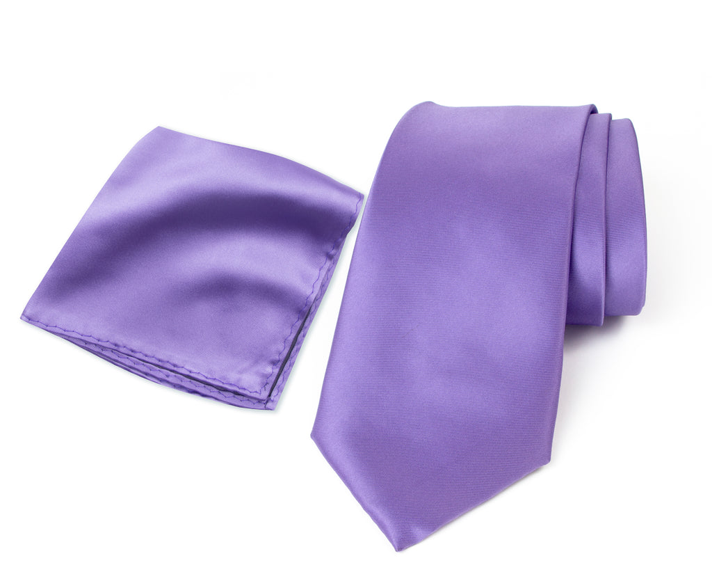 Men's Solid Color Satin Microfiber Tie and Handkerchief Set