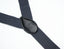 men's charcoal dark grey dark gray elastic stretch suspenders with genuine leather crosspatch with subtle Spring Notion branding