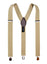 men's champagne beige elastic stretch suspenders with genuine leather crosspatch with subtle Spring Notion branding