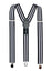 men's black white stripes elastic stretch suspenders with genuine leather crosspatch with subtle Spring Notion branding