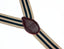 men's tan navy blue stripes elastic stretch suspenders with genuine leather crosspatch with subtle Spring Notion branding