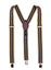 men's tan navy blue stripes elastic stretch suspenders with genuine leather crosspatch with subtle Spring Notion branding