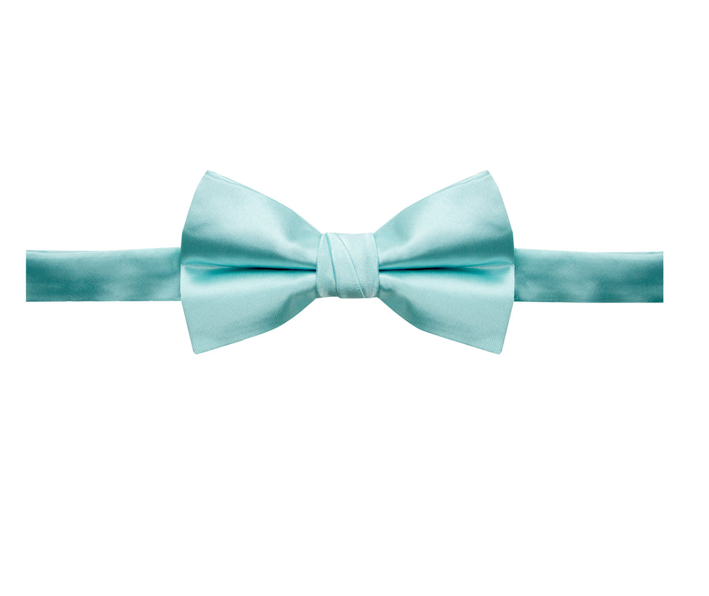 men's aqua blue green solid color satin microfiber bow tie