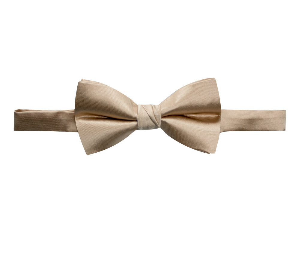 men's champagne beige solid color satin microfiber bow tie