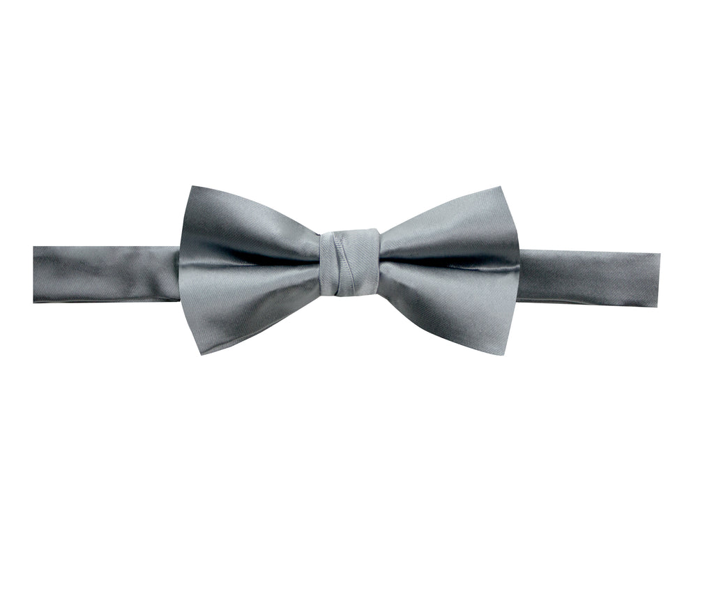 men's medium grey gray solid color satin microfiber bow tie