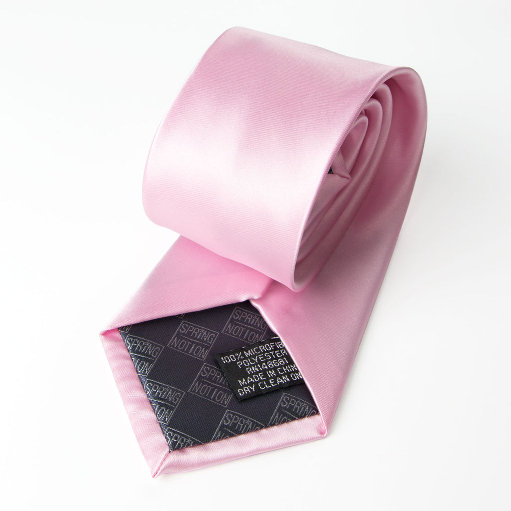 men's light pink solid color satin microfiber necktie rolled