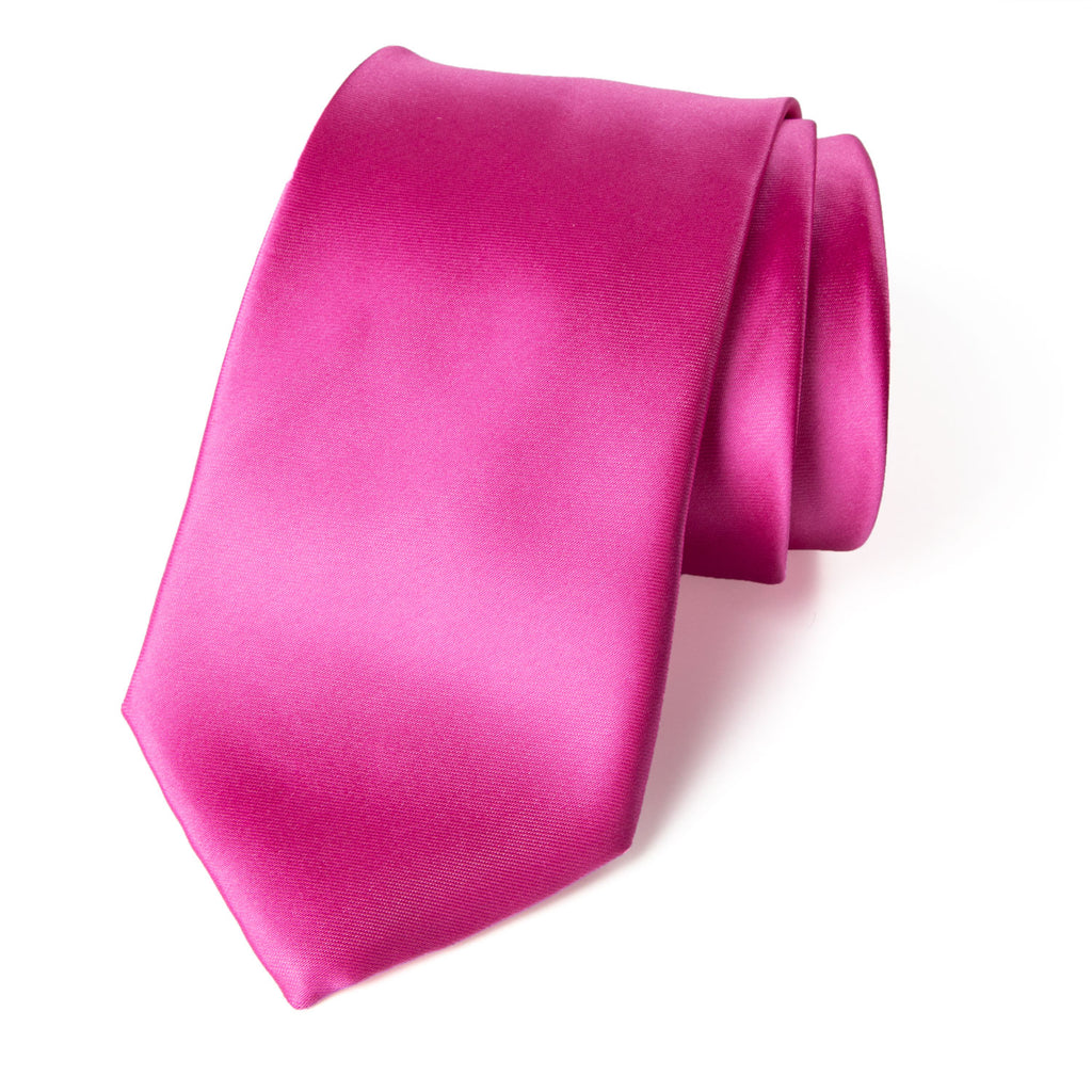 men's fuchsia hot pink solid color satin microfiber necktie tie
