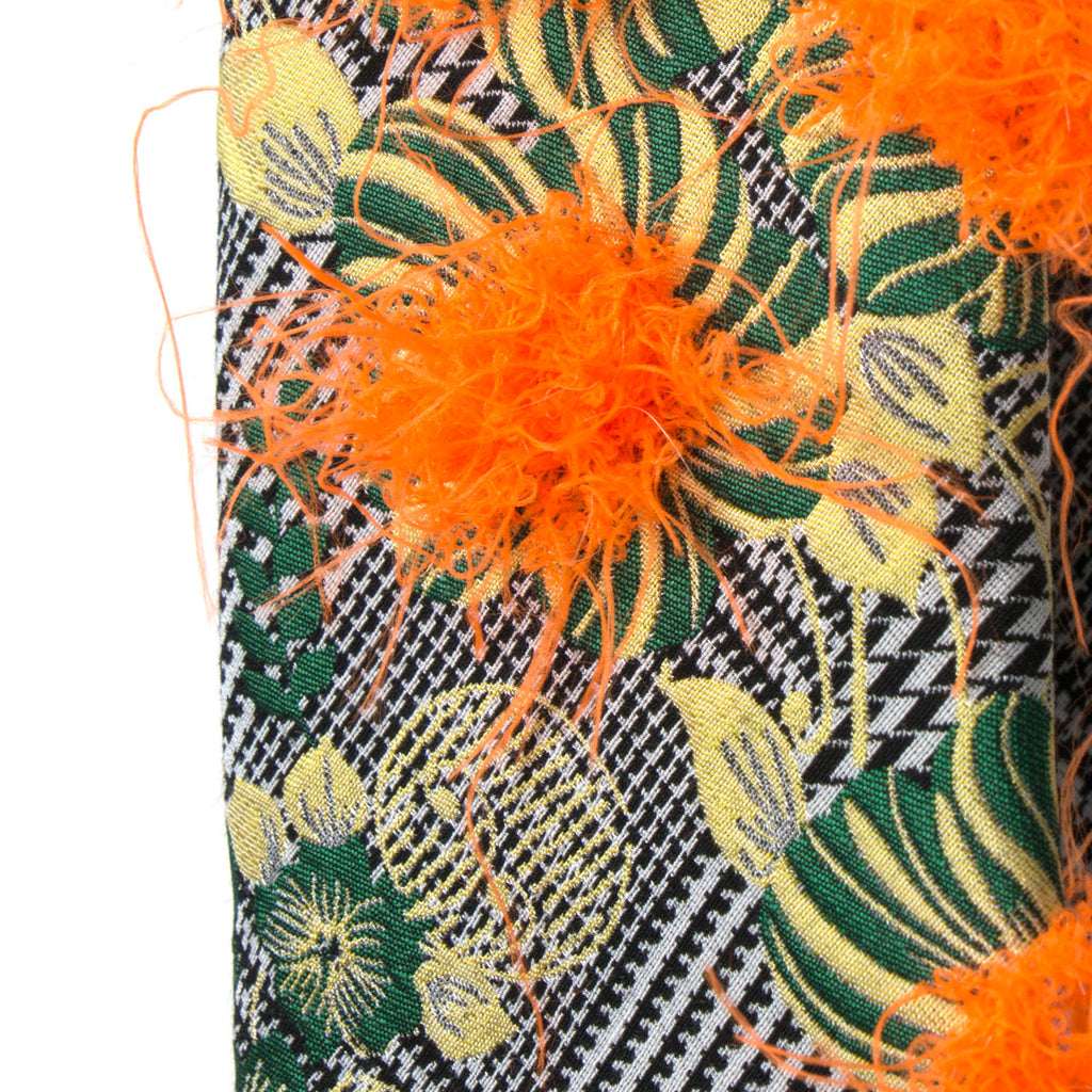 Men's Woven Microfiber Glen Plaid Floral with Faux Down Feather Fuzz Necktie