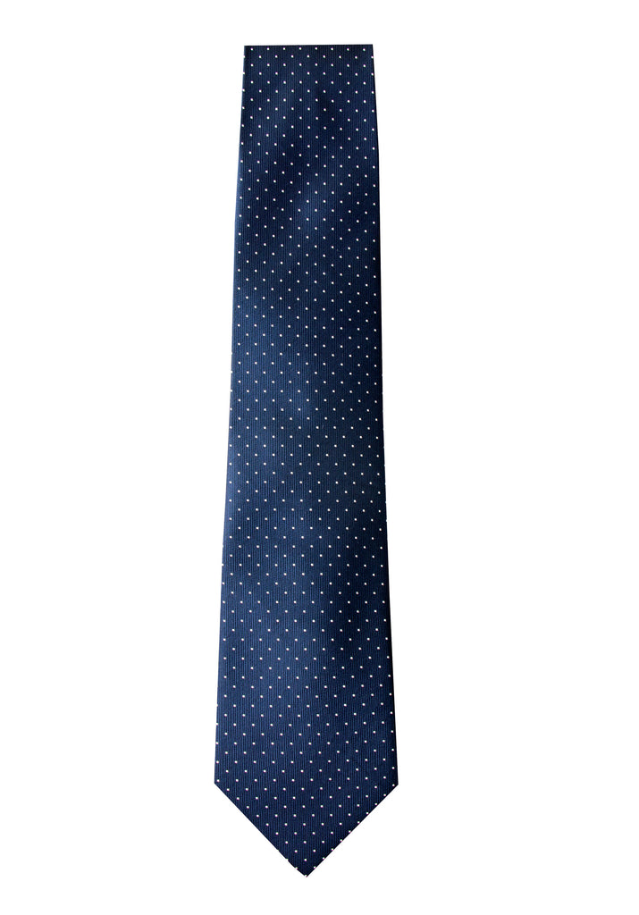men's navy blue dotted patterned necktie tie