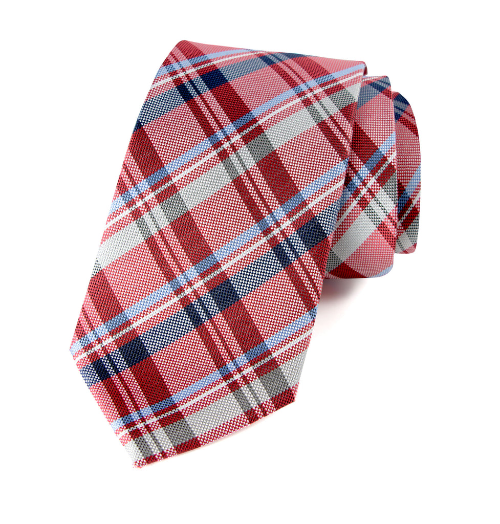men's red tartan plaid patterned necktie tie