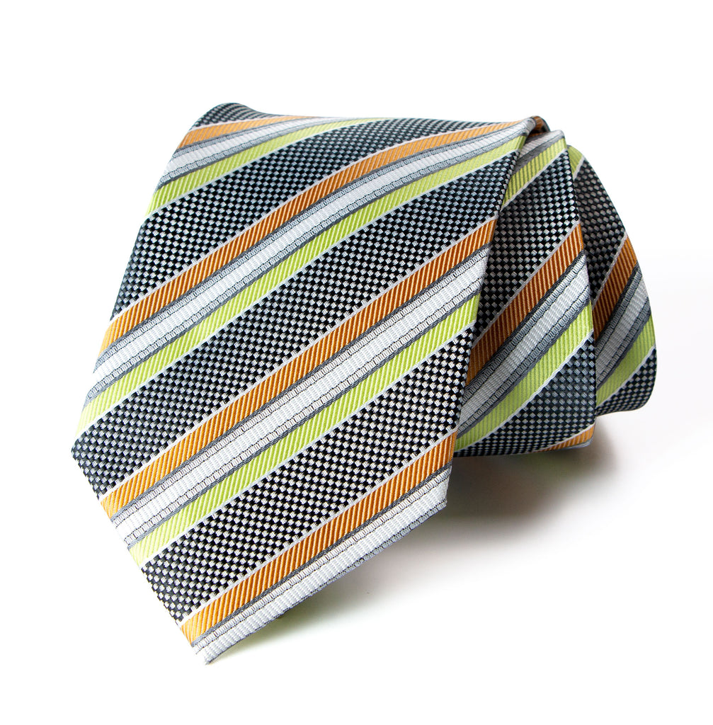 men's lime green orange patterned necktie tie