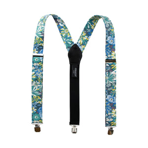 Men's Floral Cotton Suspenders, Blue (Color F31)