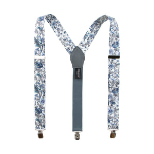 Men's Floral Cotton Suspenders, Steel Blue (Color F54)