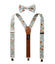 Men's Floral Cotton Suspenders and Bow Tie Set, Blue Pink Sage (Color F27)