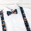 Men's Floral Cotton Suspenders and Bow Tie Set, Navy Orange (Color F35)